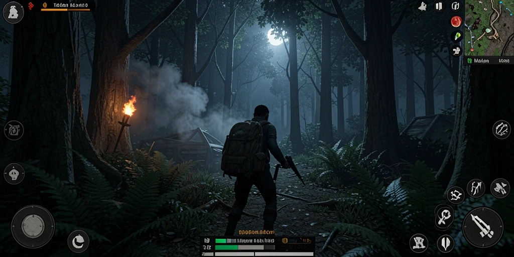 Screenshot utama IDRRP menampilkan suasana mencekam di dalam hutan.