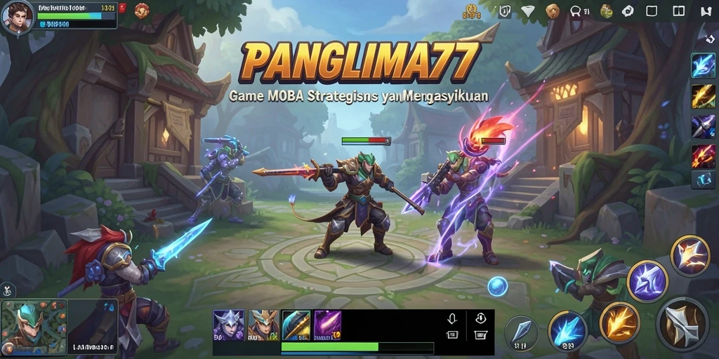 Gambaran gameplay seru dalam PANGLIMA77 di arena MOBA.